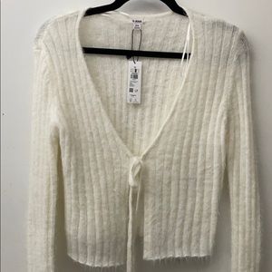 Fuzzy cropped front tie sweater